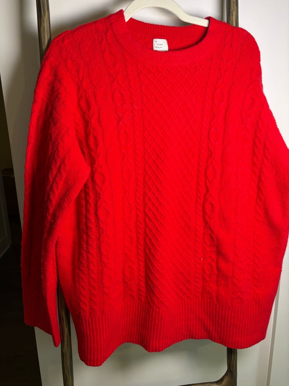 a new day Red Cable Knit Crewneck Sweater